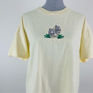 Vintage Yellow Las Vegas Graphic T-Shirt Tiger Embroidery Anvil Single Stitch